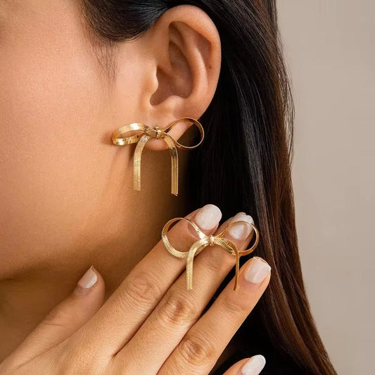 Long Tassel Bow Dangle Earrings