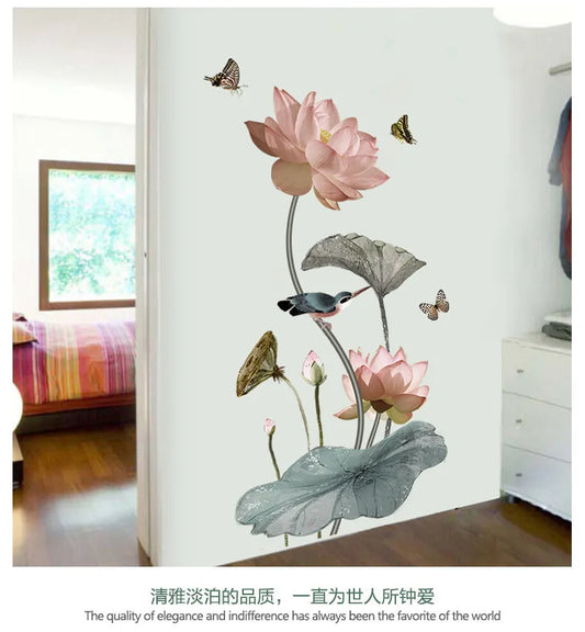 Lotus Flower and Butterfly Wall Sticker